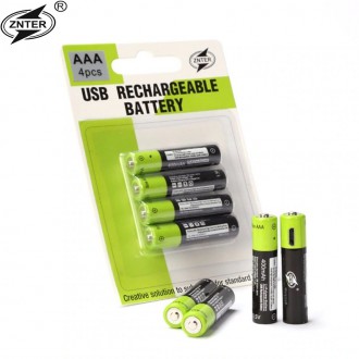 Ostatní zboží - 4ks ZNTER nabíjecí baterie AAA 400mAh USB 1.5V