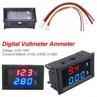 Měřící přístroje - Panelový digitální voltmetr + ampérmetr 100V 10A DC