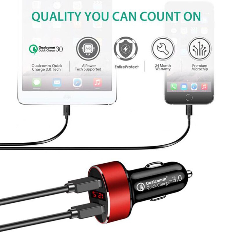 USB autonabíječka s rychlonabíjením Qualcomm a voltmetr + dárek Mini stylus pro kapacitní displeje zdarma