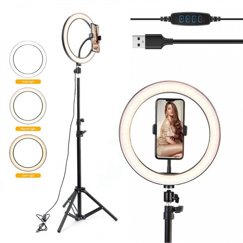 LED kruhové světlo Selfie TikTok s držákem průměr 26cm + dárek Stylus pro kapacitní displeje zdarma