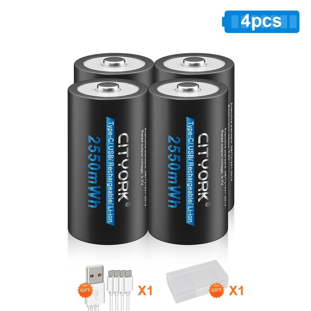 Dobíjecí baterie Li-ion CR123A 4 kusy USB-C + nabíjecí kabel + dárek Stylus pro kapacitní displeje zdarma