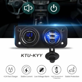USB nabíječka a voltmetr s alarmem do panelu