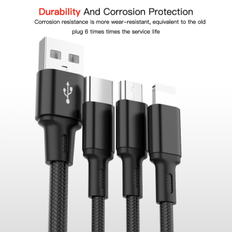 3v1 nylonový kabel USB micro, C, Lightning