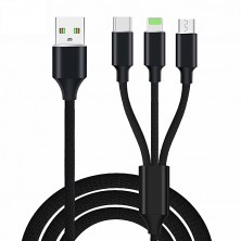 3v1 nylonový kabel USB micro, C, Lightning