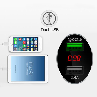 USB autonabíječka s rychlonabíjením Qualcomm a voltmetr