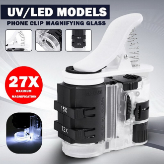 Mikroskop pro mobilní telefony - klip s LED a UV přísvitem