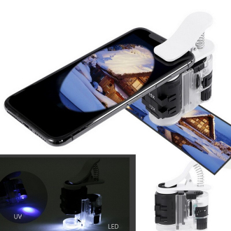 Mikroskop pro mobilní telefony - klip s LED a UV přísvitem