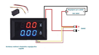 Panelový digitální voltmetr + ampérmetr 100V 10A DC