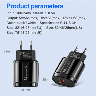 USB nabíječka s rychlo-nabíjením QC 3.0A 18W