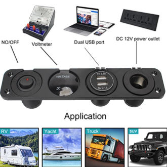 Voltmetr duální USB CL auto-zásuvka a vypínač do panelu