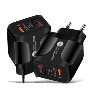 Rychlo-nabíječka LED displej USB QC3.0 + USB-C PD, 20W