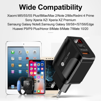 Rychlo-nabíječka LED displej USB QC3.0 + USB-C PD, 20W