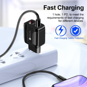 Rychlo-nabíječka LED displej USB QC3.0 + USB-C PD, 20W
