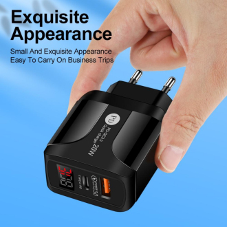 Rychlo-nabíječka LED displej USB QC3.0 + USB-C PD, 20W