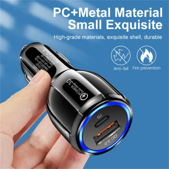 Auto-nabíječka rychlo-nabíječka USB QC3.0 + USB-C PD