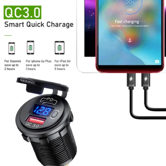 USB nabíječka QC3.0 + USB-C digitální voltmetr do panelu