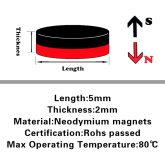 10 kusů Neodymový magnet 5 x 2 mm