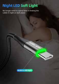 Kabel oplétaný nylon USB-C s LED