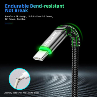 Kabel oplétaný nylon USB-C s LED