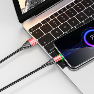 Kabel oplétaný nylon USB-C s LED