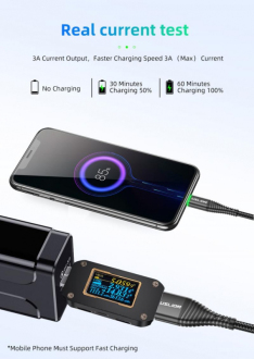 Kabel oplétaný nylon USB-C s LED