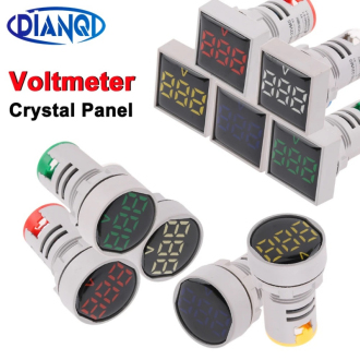 Panelový LED voltmetr 60-500V AC AD16-22DSV kulatý