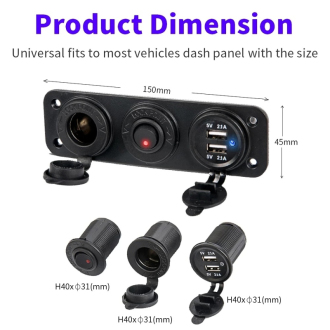2X USB nabíječka, CL auto-zásuvka a vypínač do panelu