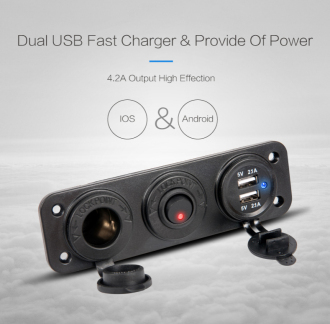 2X USB nabíječka, CL auto-zásuvka a vypínač do panelu