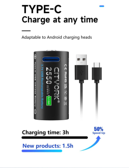 Dobíjecí baterie Li-ion CR123A 4 kusy USB-C + nabíjecí kabel