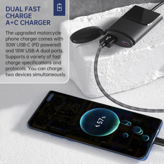 Rychlá duální vodě odolná nabíječka QC3.0 pro motocykl