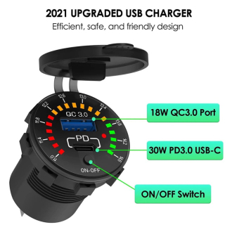 Duální USB QC3.0 nabíječka do auta s LED voltmetrem a spínačem