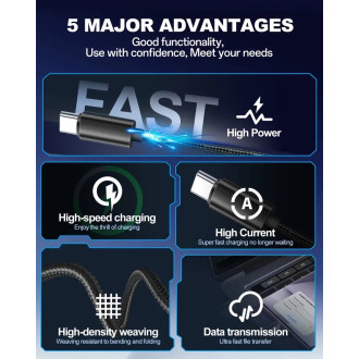 Rychlo-nabíjecí a datový kabel USB/USB-C 60W nylon