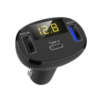 USB-C auto-nabíječka voltmetr s rychlo-nabíjením QC 3.0