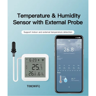 LCD Tuya WIFI senzor teploty a vlhkosti s externím čidlem do akvária