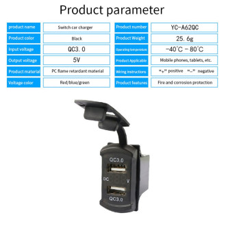 USB zásuvka voltmetr QC3.0 vodě-odolná