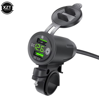 USB nabíječka QC 3.0 na motorku k připevnění na řidítka + voltmetr