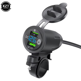 USB nabíječka QC 3.0 na motorku k připevnění na řidítka + voltmetr