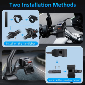 USB-C nabíječka na motorku, vypínač, voltmetr, rychlé nabíjení