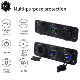 Panel s voltmetr duální USB cigaretová zásuvka