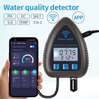 Tuya WiFi inteligentní tester kvality vody 5v1 – pH, EC, S.G., sůl, teplota