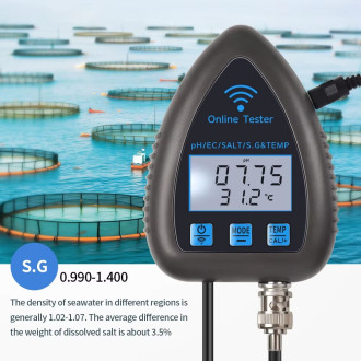 Tuya WiFi inteligentní tester kvality vody 5v1 – pH, EC, S.G., sůl, teplota