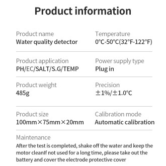Tuya WiFi inteligentní tester kvality vody 5v1 – pH, EC, S.G., sůl, teplota