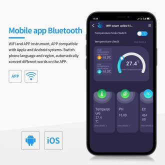 Tuya WiFi inteligentní tester kvality vody 5v1 – pH, EC, S.G., sůl, teplota