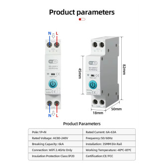 Wifi relé stykač na DIN lištu TUYA - 63A