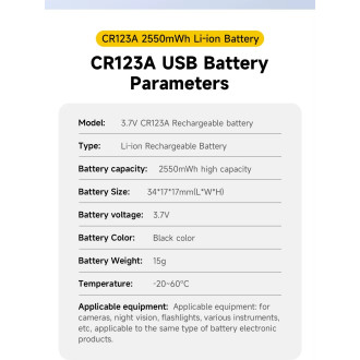 Dobíjecí baterie Li-ion CR123A 4 kusy USB-C + nabíjecí kabel