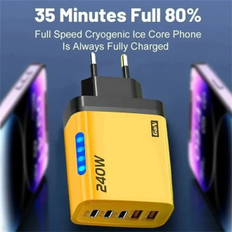 Rychlonabíječka do sítě 2x USB QC3.0, 3x USB-C PD s LED