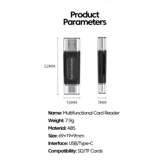 Multifunkční čtečka karet 4v1 USB Type-C (SD / TF) + USB 2.0