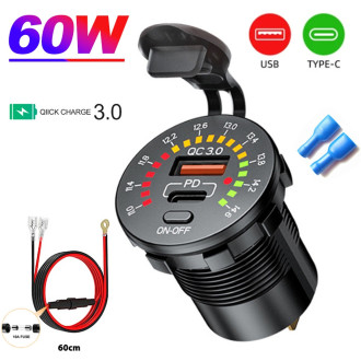 Duální USB nabíječka do auta PD 30W + QC 3.0 s voltmetrem