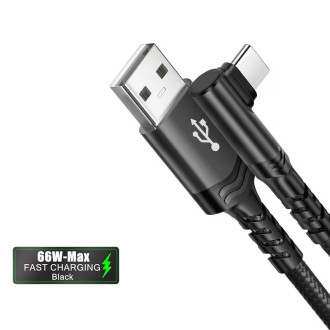 USB-C kabel 3 m s nylonovým opletením a zahnutým konektorem 90°