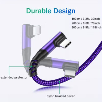 USB-C kabel 3 m s nylonovým opletením a zahnutým konektorem 90°